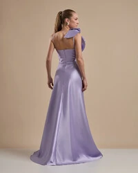 Vestido de Festa Longo em Zibeline com Laço Removível Lilás