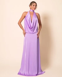 Vestido de Festa Longo Cetim Fluido Frente Única Degagê Mil Formas Lilás