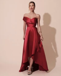 Vestido de Festa Longo Zibeline um Ombro Só Mullet Marsala