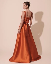 Vestido de Festa Longo Zibeline com Fenda e Faixa Terracota