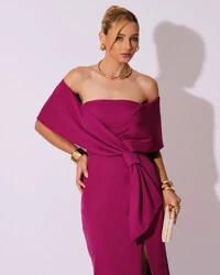 Vestido de Festa Midi Alfaiataria Fúcsia Beterraba