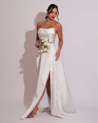 Vestido de Festa Longo Tomara que Caia Trançado Costa em Zibeline Branco