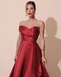 Vestido de Festa Longo Zibeline um Ombro Só Mullet Marsala