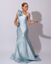 Vestido de Festa Longo Zibeline um Ombro Só Flor Removível Saia Sereia Tiffany