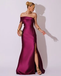 Vestido de Festa Zibeline com Faixa Ombro a Ombro Fucsia