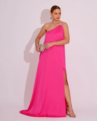 Vestido de Festa Longo Cetim Um Ombro Só Pink