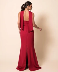 Vestido de Festa Longo Alfaiataria Tomara que Caia Saia Sereia com Lenço Cereja