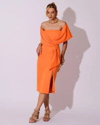 Vestido de Festa Midi Alfaiataria Laranja