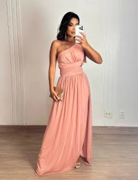 Vestido Longo Tule com Fenda Ombro só Rose