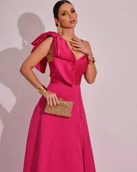 Vestido de Festa Longo em Zibeline com Laço Removível Pink