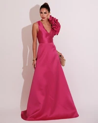 Vestido de Festa longo Zibeline Flor Pink