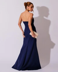 Vestido de Festa Longo Tomara que Caia Alfaiataria Azul Marinho