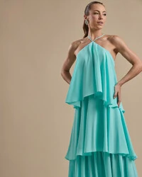 Vestido Longo Babado em Camadas Tiffany