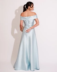 Vestido de Festa Longo Zibeline Ombro a Ombro com Fenda Serenity