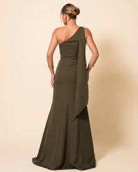 Vestido de Festa Longo Alafataria Um Ombro Só Detalhe Drapeado Verde Oliva New