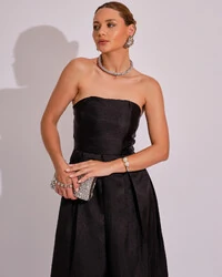 Vestido Midi Tomara que Caia Zibeline Com Pregas Preto