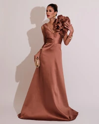 Vestido de Festa longo Zibeline Flor Mocha Mousse