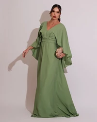 Vestido de Festa Longo com Capa Crepe Verde Claro