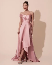 Vestido de Festa Longo Zibeline um Ombro Só Mullet Rose