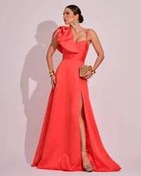 Vestido de Festa Longo em Zibeline com Laço Removível Laranja