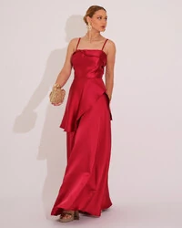 Vestido de Festa Zibeline Tomara que Caia com Recortes e Camadas Marsala
