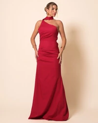 Vestido de Festa Longo Alafataria Um Ombro Só Detalhe Drapeado Cereja