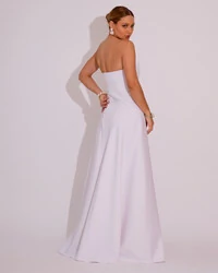 Vestido de Festa Longo Alfaiataria Tomara que Caia com Fenda Detalhe Branco
