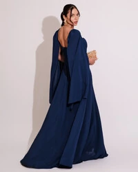 Vestido de Festa Longo com Capa Azul Marinho