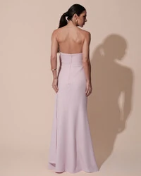 Vestido de Festa Longo Alfaiataria Tomara que Caia Drapeado Faixa Rosa Claro