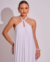 Vestido Longo com Amarração em Malha Branco