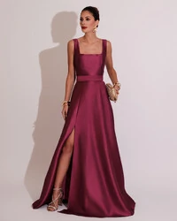 Vestido de Festa Longo Zibeline com Fenda e Faixa Fúcsia