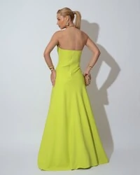 Vestido de Festa Longo Alfaiataria Tomara que Caia com Fenda Detalhe Verde Lima