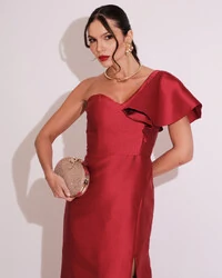 Vestido de Festa Longo um Ombro Tomara que Caia Zibeline Marsala