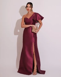 Vestido de Festa Longo um Ombro Tomara que Caia Zibeline Fúcsia