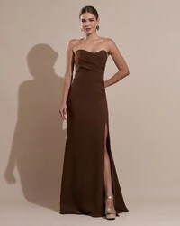 Vestido de Festa Longo Tomara que Caia Alfaiataria Marrom