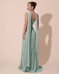 Vestido de Festa Longo Tomara que Caia Plissado com Lenço Verde Menta