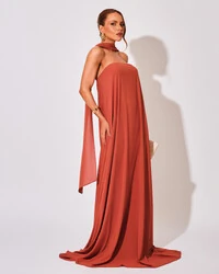 Vestido de Festa Longo Crepe Tomara que Caia com Lenço Terracota