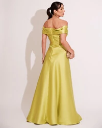 Vestido de Festa Longo Zibeline Ombro a Ombro com Fenda Verde Lima