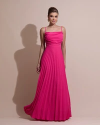 Vestido de Festa Longo Crepe Drapeado com Saia Plissada e Lenço Pink New