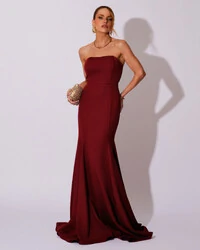 Vestido de Festa Longo Alfaiataria Tomara que Caia Saia Sereia Marsala