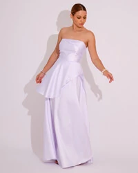 Vestido de Festa Zibeline Tomara que Caia com Recortes e Camadas Branco