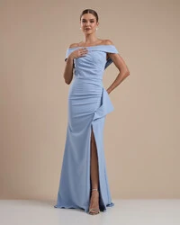 Vestido de Festa Longo Ombro a Ombro com Fenda em Alfaiataria Serenity