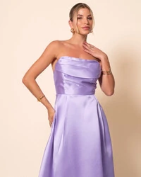 Vestido de Festa Longo Tomara que Caia Trançado Costa em Zibeline Lilás