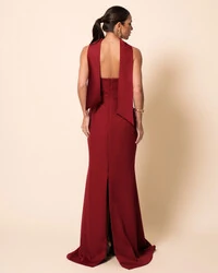 Vestido de Festa Longo Alfaiataria Tomara que Caia Saia Sereia com Lenço Marsala