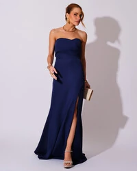 Vestido de Festa Longo Tomara que Caia Alfaiataria Azul Marinho