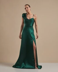 Vestido de Festa Longo em Zibeline com Laço Removível Verde Escuro