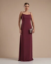 Vestido de Festa Longo Crepe Chiffon Costas Lenço Cauda Marsala