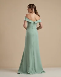 Vestido de Festa Longo Alfaiataria Ombro a Ombro com Fenda Verde Menta