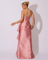 Vestido de Festa Longo Tomara que Caia Babado Cascata Rose