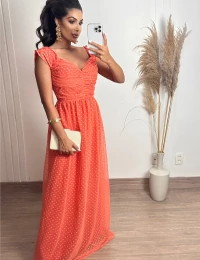 Vestido Longo Ceci Busto Drapeado Laranja